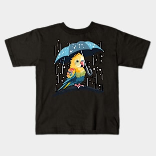 Cockatiel Rainy Day With Umbrella Kids T-Shirt